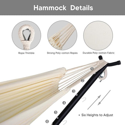 SUNCREAT 2-in-1 Hammocks Convertible Portable Double Hammock with Stand, Outdoor Hammock with Stand Included, Patented, Natural