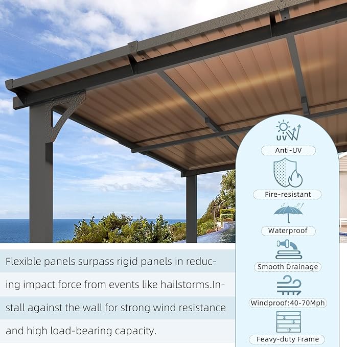 AECOJOY 16' x 12' Gazebo Outdoor Pergola for Patio, 12x16 Large Wall-Mounted Hard Top Lean to Metal Gazebo Shelter Pergolas and Gazebos Clearance with Patio Roof, Heavy Duty Awnings for Decks