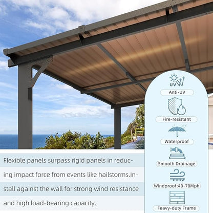 AECOJOY 16' x 12' Gazebo Outdoor Pergola for Patio, 12x16 Large Wall-Mounted Hard Top Lean to Metal Gazebo Shelter Pergolas and Gazebos Clearance with Patio Roof, Heavy Duty Awnings for Decks