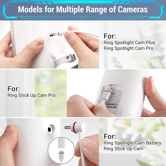 Solar Panel Outdoor for Ring Cameras (White 6P) Spotlight Cam Plus/Pro(Battery) Stick Up Cam/Pro Wireless Outdoor with 10FT/3M Long Cable Dustproof Waterproof