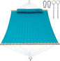 2 Person 12FT Hammocks for Outside, Double Quilted Fabric Outdoor Hammock with Spreader Bar, Large Removable Pillow, Storage Pockets, Carabiners, Max 475 lbs Capacity (Canyon Creek Aqua)