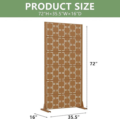 Casaphoria Metal Privacy Screen Outdoor, 72" H x 35" W Freestanding Decorative Privacy Screen for Patio Deck Balcony Garden with Stable Base, Brown-Square
