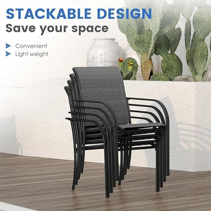 VICLLAX 5 Pieces Patio Dining Set, Outdoor Furniture Set Includes 41.2" Round Patio Table and 4 Patio Sling Chairs, Black Tabletop and Dark Grey Fabric