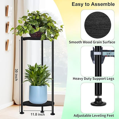 Plant Stand Indoor Outdoor, 30'' Tall Plant Stands for Indoor Plants, Heavy Duty Indoor Plant Shelf, 2 Tier Display Rack for Living Room, Balcony, Deck, Black