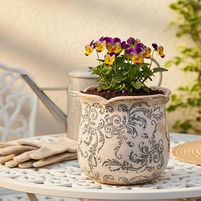 Ceramic Pots for Plants, Vintage Plant Pot with Drainage Hole, 6.11in. Planter for Indoor Plants, Crackle Glaze Finish Flower Pot, Perfect Tuscan Ceramic Planter for Gardening, Gray Swirls