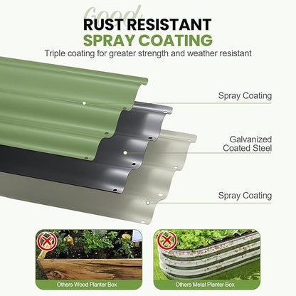 G GOOD GAIN Raised Garden Beds - 4x2x1.4ft Galvanized Planter Boxes Kit with Protective Tape & Gloves & Tools | Oval Metal Outdoor Raised Bed for Gardening Vegetables, Fruits, Flowers, Herbs, Oliver
