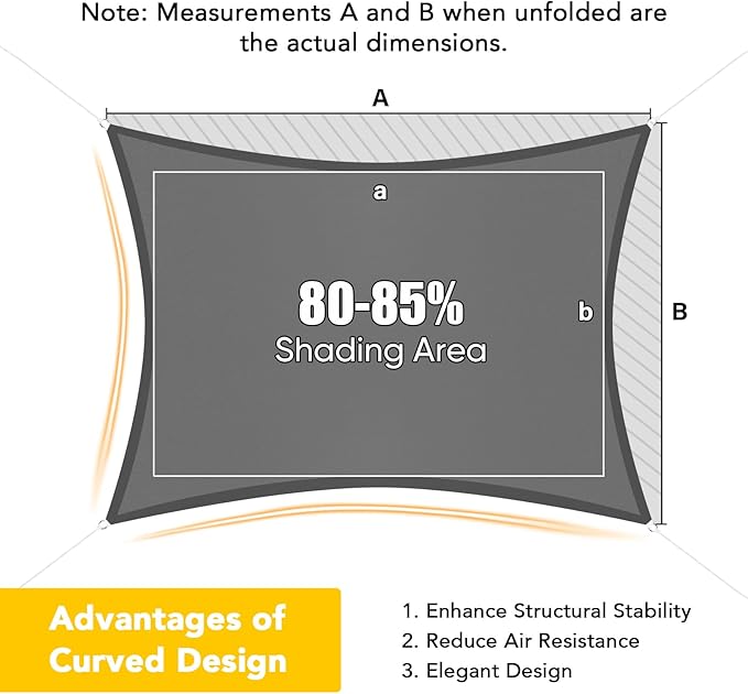 Artpuch Waterproof Sun Shade Sail, 10'x13' Dark Grey Rectangular, UV Resistant Rain Canopy, Curved Edges Shade Cloth for Outdoor Patio, Deck, Yard (Customizable)