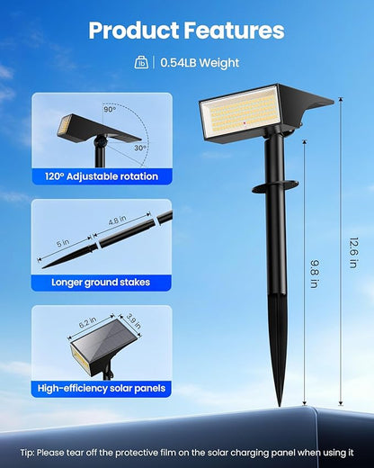 Koicaxy Solar Lights Outdoor Waterproof 8 Pack IP65, 100 LEDs 4 Light Modes, Higher Charging Efficiency, Auto On/Off Solar Landscape Spotlights for Garden Decor Yard Pathway Patio - Warm White