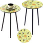 Metal Outdoor Side Tables Set of Two Small Outside Round End Table for Patio Modern Accent Garden Corner Table for Small Spaces, Balcony, Porch, Weather-Resistant Plant Stand Indoor, Yellow