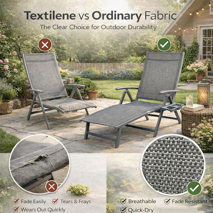 Kozyard Aluminum Outdoor Chaise Lounge Chair, Adjustable Reclining Patio Lounge with Drink Holder, Weather-Resistant Pool, Deck & Yard Recliner,Assemble-Free, Gray