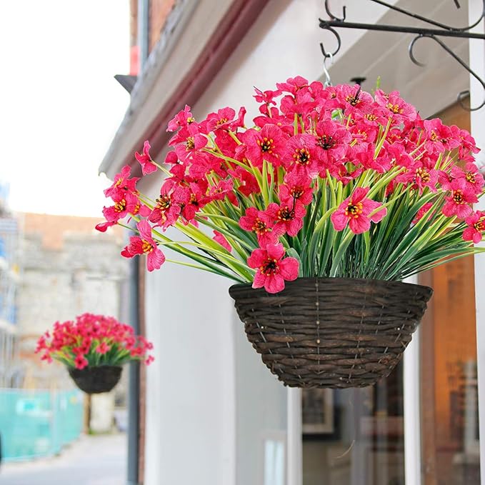 Rose Red Artificial Flower Bundles, 30 Pack UV Resistant Indoor Outdoor Plants