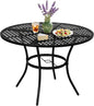 VINGLI 42" Round Outdoor Dining Table - Patio Metal Table with 1.97" Umbrella Hole, Iron Garden Table for Deck Porch Backyard, Black