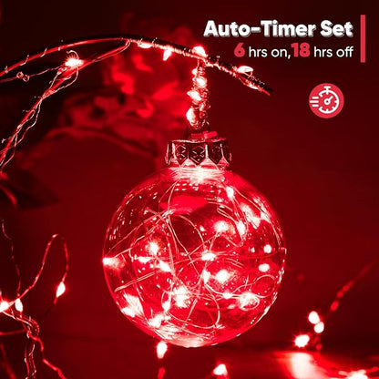 String Lights, Battery Operated, 4 Pack 65.6 Ft Red LED