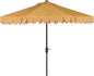 SAFAVIEH 9ft Outdoor Patio Umbrella, Round, Valance, Yellow & White Trim, Auto Crank Tilt, UV Resistant for Deck, Backyard, Poolside (PAT8006B)