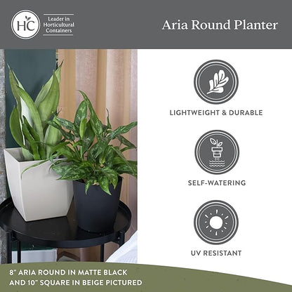 The HC Companies Aria Round Self-Watering Pot - Lightweight Plastic Planter for Herbs & More - Durable Plant Pots for Indoor Plants & Outdoor Plants (8" Glossy White, Pack of 2)