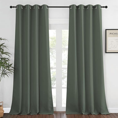NICETOWN Blackout Living Room Curtain 95 inches Long - Grommet Thermal Insulated Window Treatment Energy Saving Sound Reducing Drape for Bedroom (Dark Mallard, 1 Panel, W52 x L95)