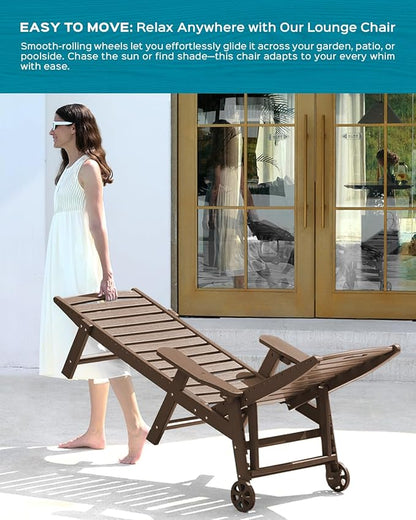 Ciokea Outdoor Chaise Lounge Chair Set of 2, Patio Lounge Chairs for Outside, HDPE Lounge Chairs with Wheels & Cup Holder, Poly Lounge Chair with 5 Position for Poolside, Deck, Dark Brown