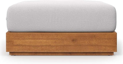 Modway Tahoe Acacia Wood Outdoor Ottoman in Natural Light Gray with Weather-Resistant Cushion - Ideal as Outdoor Footstool or Sunroom Furniture Accessory