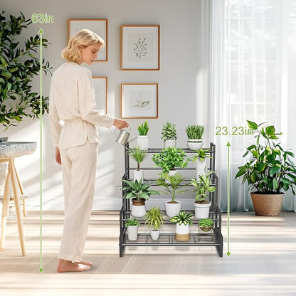 Plant Stand, 4 Tier Stackable Tiered Plant Stand, Scalable Heavy Duty Tall Plant Shelf for Indoor Outdoor, Garden, Display Shelves, Flower Pot Holder, Black