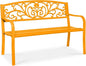 Best Choice Products Outdoor Bench Steel Garden Patio Porch Furniture for Lawn, Park, Deck w/Floral Design Backrest, Slatted Seat - Marigold