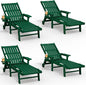 Patio Chaise Lounge Chair Set of 4, Oversized Lounge Chair Outdoor with 5 Positions, HDPE, Patio Lounge Chair with Wheels & Cup Holder for Pool, Deck, Poolside,Green