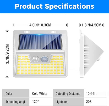 Peasur Solar Lights Outdoor Waterproof, 1Pack 140LED Bright Motion Sensor Security Lights 3 Modes, Solar Powered Fence Wall Light for Garden Yard Outside(Cool White)