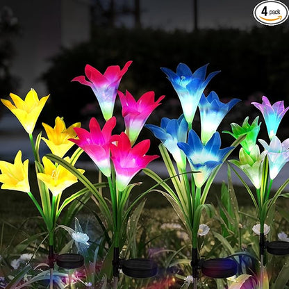 echosari 4 Pack Color Changing Solar Lights Outdoor Waterproof, Solar Lily Flower Stake Lights Auto ON/Off Solar Garden Lights for Lawn Pathway Landscape Garden Gifts for Mom Women Grandma