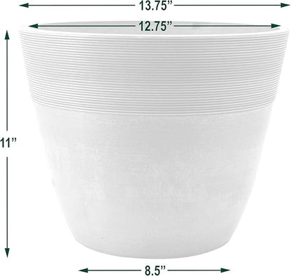 PSW Pot Collection FM35TP 14-inch Plastic/Stone/Wood Composite Large Ribbed Planter – No Drainage Hole (Drillable), Indoor/Outer Garden Pot for Foliage, Trees, Flowers, Ferns, Taupe