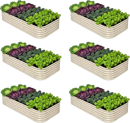 6-Pack Galvanized Raised Garden Bed 8x4x1.5 | 10x2x1.5 ft, 18" Tall Metal Planter Boxes Outdoor for Vegetable Herbs, Modular Raised Flower Bed for Gardening with Zn-Al-Mg Coated - Sand Beige