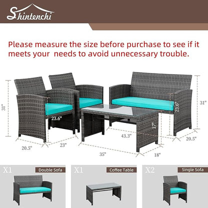 4 Piece Patio Ratten Set Outdoor Furniture Set Wicker Conversation Set - Image 6