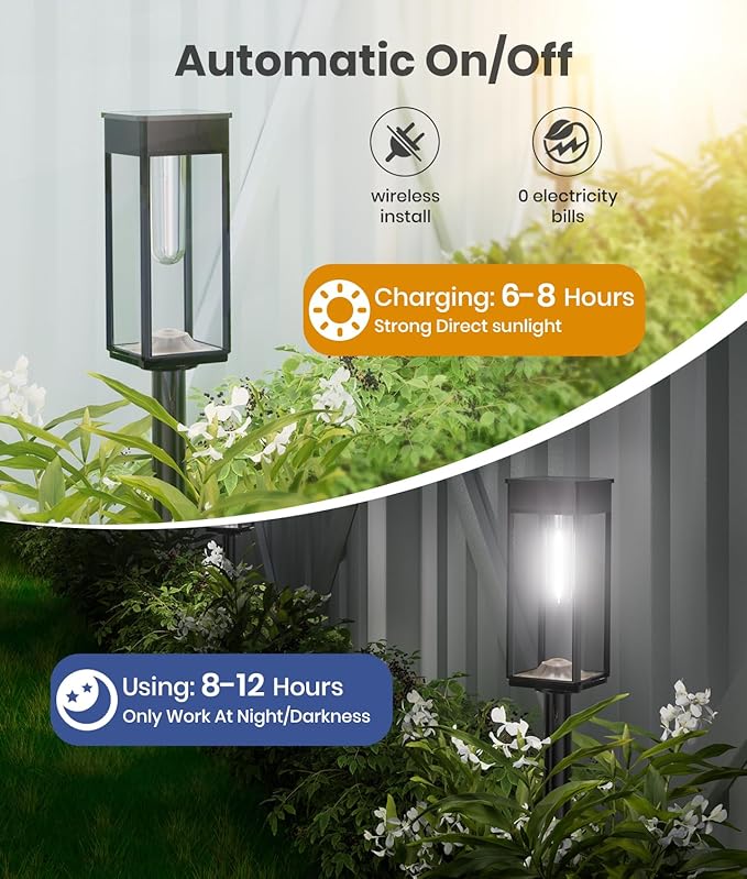 Solar Pathway Lights Outdoor, 4 Pack Bright Solar Lights Outdoor, IP65 Waterproof Garden Decor Solar Powered Landscape Lighting for Yard Patio Walkway Driveway Pathway (Cool White)