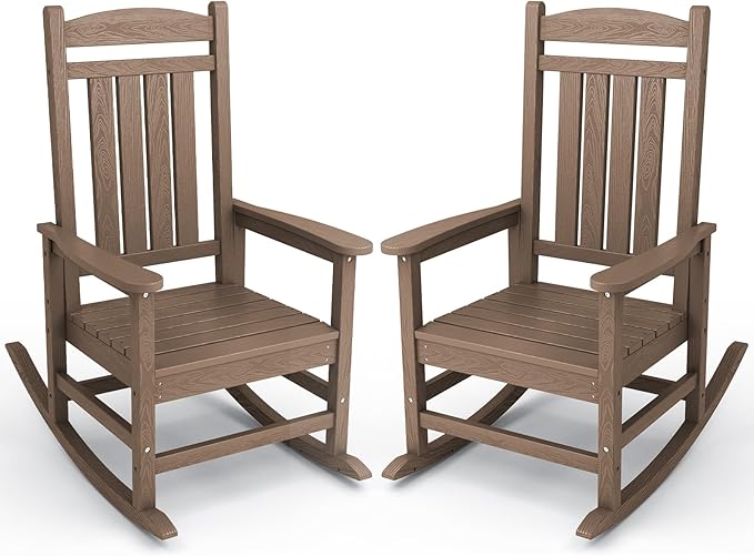 Rocking Chairs 2-Pack, Brown HDPE, 350 lb Capacity
