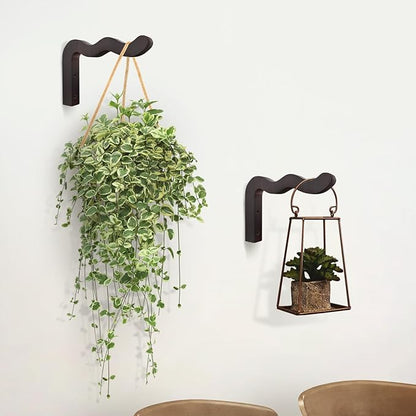 Wavy Plant Hanger Hooks – 2 Pack Rustic Wooden Wall Mounts for Indoor/Outdoor Use, Ideal for Hanging Baskets, Lanterns, and Bird Feeders – Decorative Brackets for Patio and Balcony