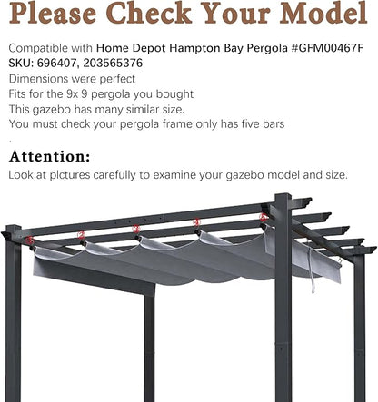 SCOCANOPY Gray Ripstop Replacement Cover Fit for Home Depot Hampton Bay Pergola # GFM00467F,GFM00469A