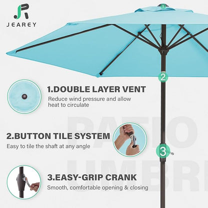 JEAREY 7.5FT Patio Umbrella Outdoor Market Umbrella with 6 Sturdy Ribs, Push Button Tilt/Crank Table Umbrella for Garden, Deck, Backyard and Pool, Baby Blue