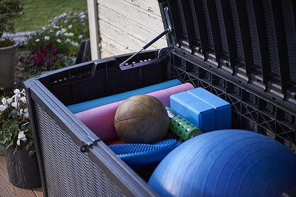 Outdoor Storage Bench, Gray Resin Deck Box with Soft-Close Lid