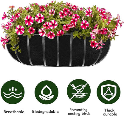 3PCS 30 Inch Planter Basket Liners Fabric Window Box Liners Felt Trough Planter Liner Replacement Black Flower Basket Liner Non-Woven Hanging Plant Liner for Planters Garden Fence - Avoid Bird Nesting