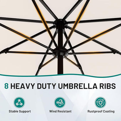 AreShark 9 FT Patio Umbrella for Outdoor, Outdoor Table Umbrella with Push Button Tilt and Crank, Outdoor Patio Umbrellas with 8 Sturdy Ribs for Market, Garden, Pool (Cream-white)