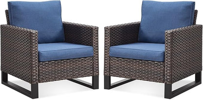 Belord Oversize Patio Chairs Set of 2 Outdoor Wicker Dining Chairs, All-Weather Rattan Patio Club Chair Furniture Sets with Water-Resistant Cushion Anti-Rust Frame Brown