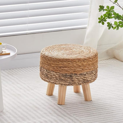 Cpintltr Ottoman Outdoor Sea Grass Stool Poufs Hand Woven Round Foot Stool for Sofa Desk Soft Step Stool Padded Foot Rest Multiple Colors Decorative Furniture Natural/Brown