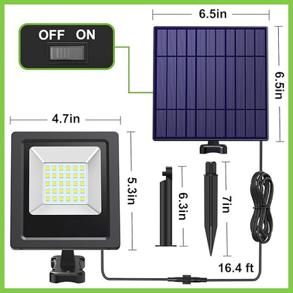 Solar Lights Outdoor Solar Flood Dusk to Dawn Lights 4400mAh 3000K Warm White Auto On/Off with 16.4Ft Cable IP65 Waterproof for Outside Front Door Barn Garden Garage Yard Patio Pool