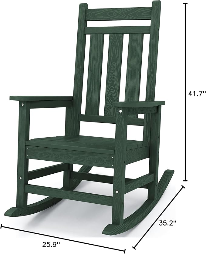 Rocking Chair for Porch in Green, Recycled HDPE, 350 lb Capacity