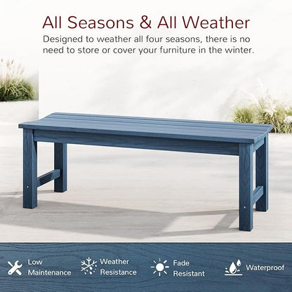 Stoog Backless Outdoor Bench, 2-Person Patio Benches for Outdoors, Weatherproof Garden Bench, Never Rot or Fade, for Enterway, Backyard, Porch and Park, Blue