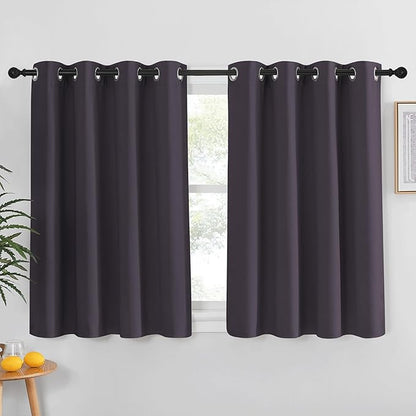 NICETOWN Kitchen Short Blackout Curtain and Drape - Thermal Insulated Solid Grommet Blackout Panel for Patio Bedroom Living Room (Single Panel, 52 inches by 45 inches, Greyish Purple)