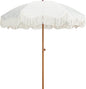 AMMSUN Boho Fringe Umbrella Outdoor Patio, 6.5ft UPF50+ Picnic Umbrella with Tassels with Steel Pole and Push Button Tilt, Antique White