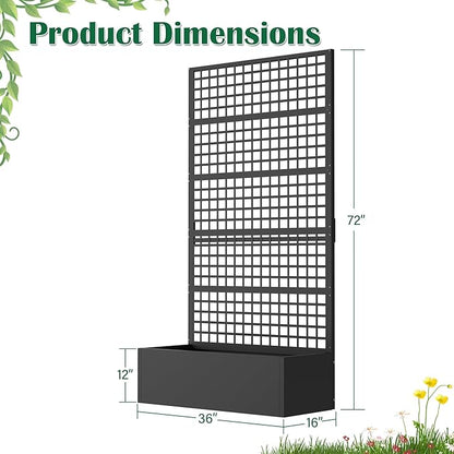 Metal Planter Box with Trellis 36" L x 16" W x 72" H, Raised Garden Bed with Privacy Screen, Privacy Planters for Climbing Plants, Flowers, Vegetables, Fruits