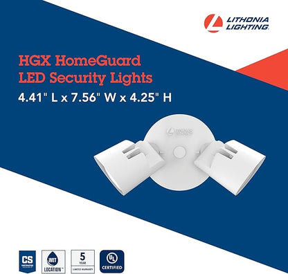 Lithonia Lighting HomeGuard 2-Light LED Outdoor Flood Lights, Wall or Ceiling Mount Outdoor Lights, 4000K Cool White, Round Heads, White (HGX LED 2RH 40K 120 WH M2)