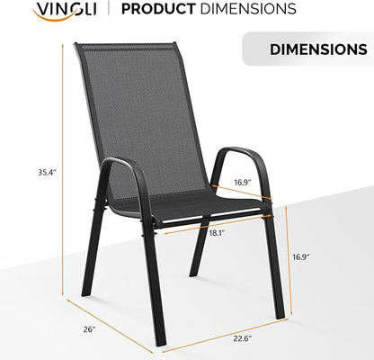 VINGLI 4 Pack Stackable Outdoor Bar Chairs – High Back Sling Chairs with Armrests, Ideal for Lawn, Courtyard, Bar, Black