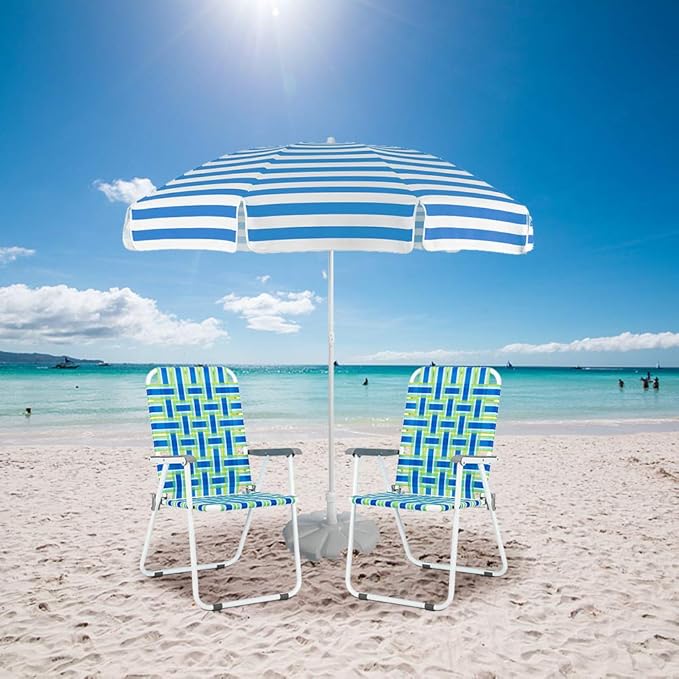 Folding Lawn Chairs, Set of 2, Blue Webbed Design with Metal Frame