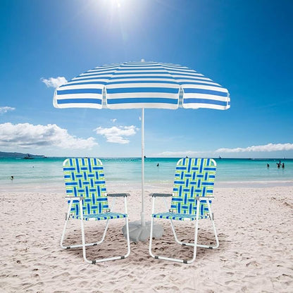 Folding Lawn Chairs, Set of 2, Blue Webbed Design with Metal Frame
